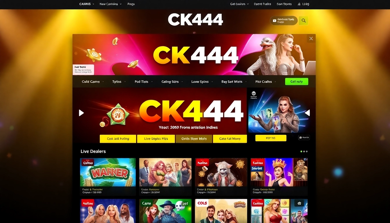 Engaging CK444 online gaming platform with colorful slots, live dealer tables, and sports betting action for Bangladeshi players.