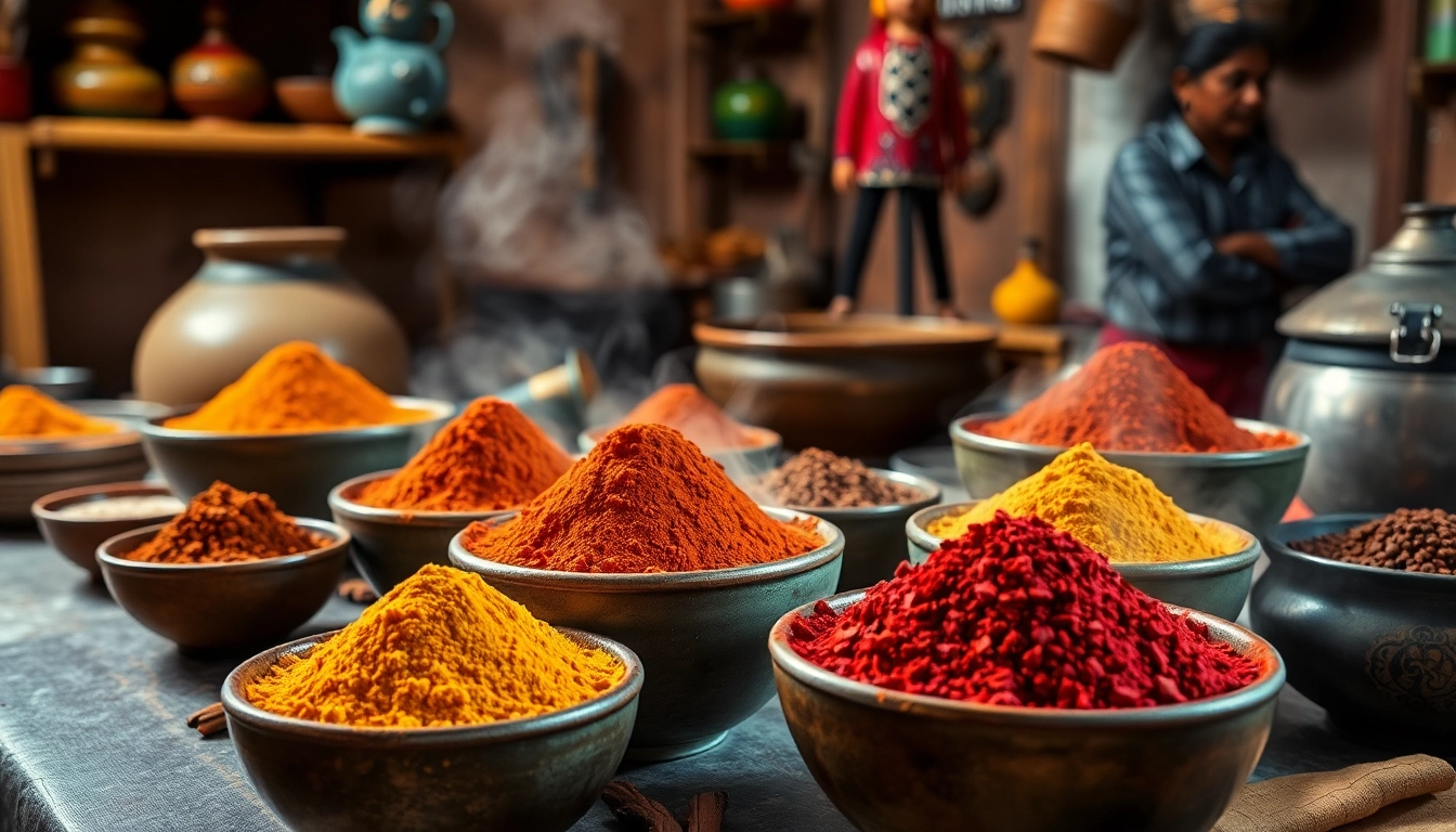 Authentic Garam Masala Powder displayed in bowls with spices and herbs in a traditional kitchen